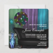 Paarse Pauw Spiegelbal Disco Verjaardagsfeest Kaart (Achterkant)