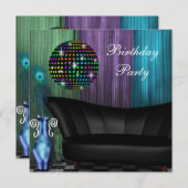 Paarse Pauw Spiegelbal Disco Verjaardagsfeest Kaart (Voorkant / Achterkant)