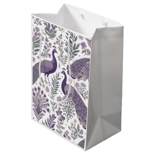 Paarse Pauw Toile Gift Bag Medium Cadeauzakje (Achterkant Gekanteld)