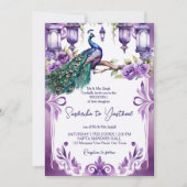 Paarse pauw tuin Indiase bruiloft Kaart (Voorkant)