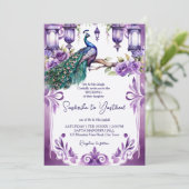 Paarse pauw tuin Indiase bruiloft Kaart (Staand voorkant)