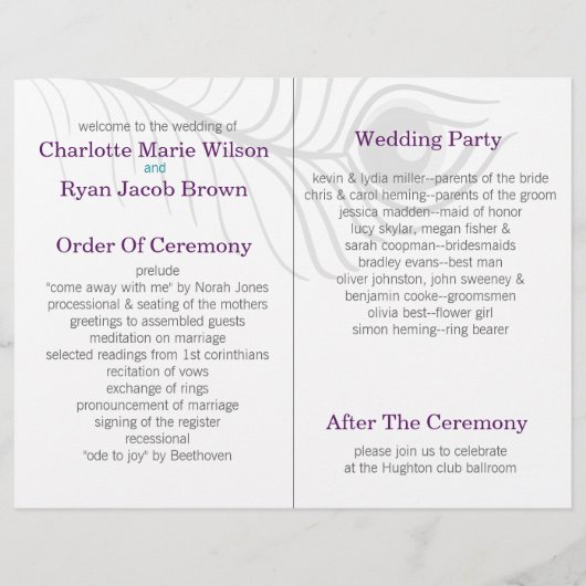 paarse pauw - tweeledig weddenschapsprogramma (Achterkant)