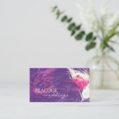 Paarse pauw veren chique bruiloft visitekaartje (Staand voorkant)