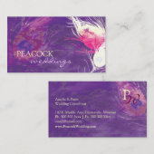 Paarse pauw veren chique bruiloft visitekaartje (Voorkant / Achterkant)
