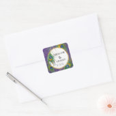 Paarse pauwenveren w gouden faux glitter afdichtin vierkante sticker (Envelop)