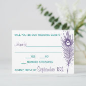 Paarse Pauwveer RSVP Kaartje (Staand voorkant)