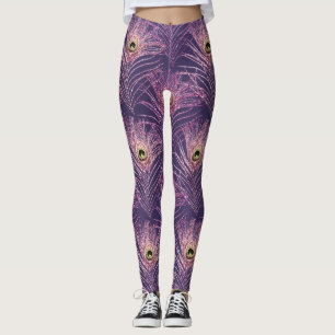Paarse pauwveerpatroon van vogel pauw leggings