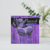 Paarse Pauwveren Masquerade Feest Kaart (Staand voorkant)
