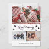 Paarse Paw Print Collage Happy Pawlidays Pet Feestdagenkaart (Voorkant)