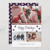 Paarse Paw Print Collage Happy Pawlidays Pet Feestdagenkaart (Voorkant / Achterkant)