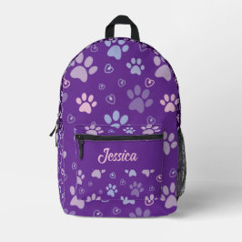 Paarse Paw Print Rugzak met Aangepaste Naam