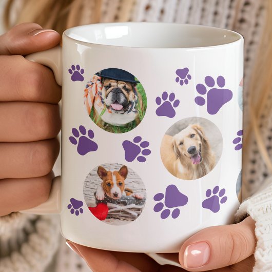 Paarse Pawprint 8 Pet Dog Fotocollage Koffiemok