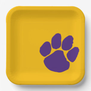 Paarse Pawprint op Gold Paper Party Borden Papieren Bordje