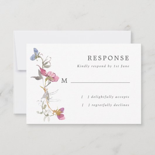 Paarse pea Wedding RSVP Kaartje (Voorkant)