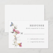 Paarse pea Wedding RSVP Kaartje (Voorkant / Achterkant)