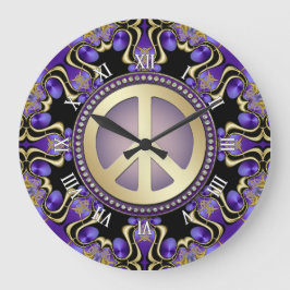 Paarse PEACE Gold Royal Geometry Mandala Grote Klok