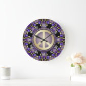 Paarse PEACE Gold Royal Geometry Mandala Grote Klok (Huis)