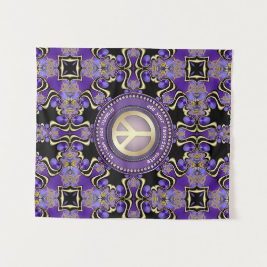 Paarse PEACE Gold Royal Geometry Mandala Large Clo Wandkleed (Voorkant (horizontaal))
