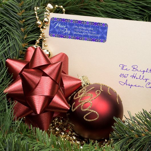 Paarse Peace & Joy kerst Etiket