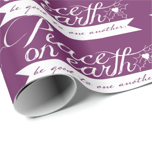 Paarse 'Peace on Earth'-wittekstoppapier Cadeaupapier (Rol Hoek)