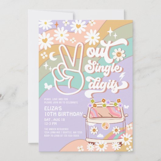 Paarse Peace Out single digit Groovy 10th Birthday Kaart (Voorkant)