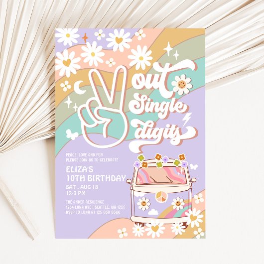 Paarse Peace Out single digit Groovy 10th Birthday Kaart