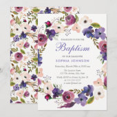 Paarse Peach Burgundy Wreath Floral Baptism Invite Kaart (Voorkant / Achterkant)