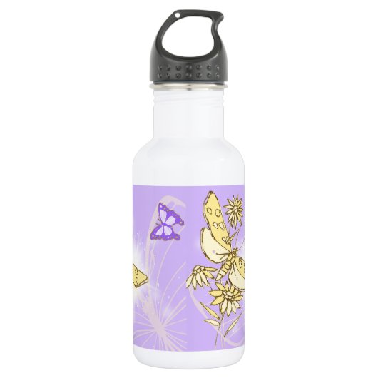 Paarse peach Butterfly Waterfles (Voorkant)