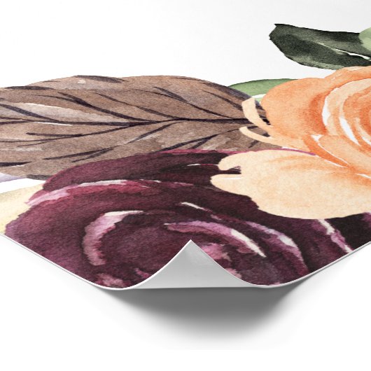 Paarse Peach Floral Fall Weddenschap Welkomstteken Poster (Hoek)