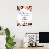 Paarse Peach Floral Fall Weddenschap Welkomstteken Poster (Thuiskantoor)