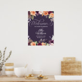 Paarse Peach Floral Fall Weddenschap Welkomstteken Poster (Keuken)