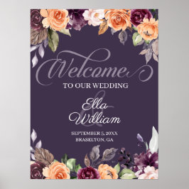 Paarse Peach Floral Fall Weddenschap Welkomstteken Poster