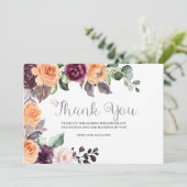 Paarse Peach Floral Herfst Hartelijk dank Bedankkaart (Staand voorkant)