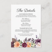 Paarse Peach Floral Weddenschap Enclosure Card Informatiekaartje (Voorkant)