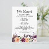 Paarse Peach Floral Weddenschap Enclosure Card Informatiekaartje (Staand voorkant)