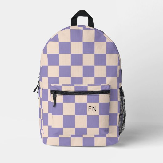 Paarse & Peach Monogram Initialen Checkerboard Bedrukte Rugzak (Voorkant)