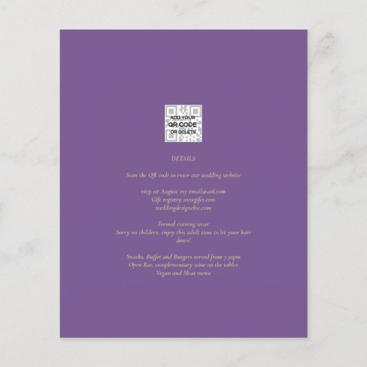 Paarse Peach Summer Floral Wedding Invite QR Code (Achterkant)