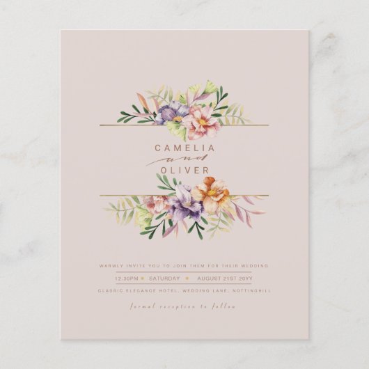 Paarse Peach Summer Floral Wedding Invite QR Code (Voorkant)