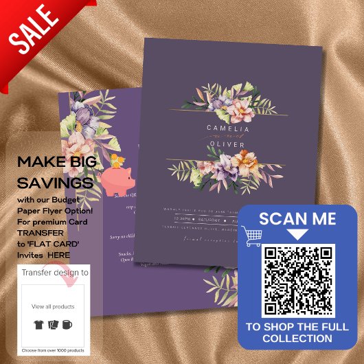 Paarse Peach Summer Floral Wedding Invite QR Code Flyer