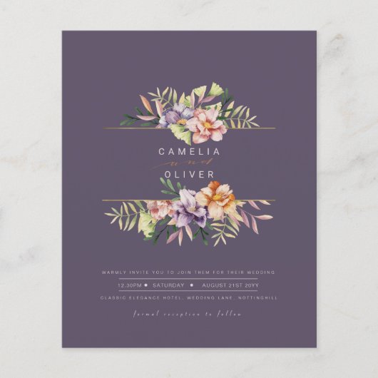 Paarse Peach Summer Floral Wedding Invite QR Code Flyer (Voorkant)