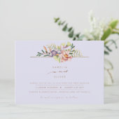 Paarse Peach Summer Floral Wedding Invite QR Code Kaart (Staand voorkant)