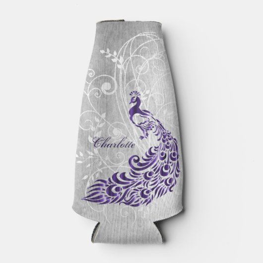 Paarse Peacock - Aangepaste flessenkoeler Flesjeskoeler (Voorkant)
