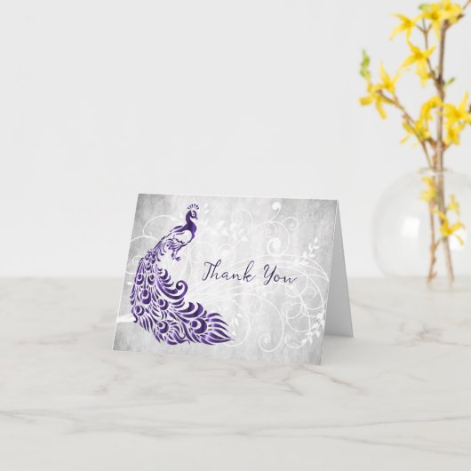 Paarse Peacock bedankpas Kaart (Gele Bloem)