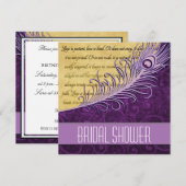 Paarse Peacock Bridal Shower Invitations Kaart (Voorkant / Achterkant)