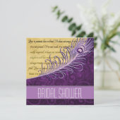 Paarse Peacock Bridal Shower Invitations Kaart (Staand voorkant)
