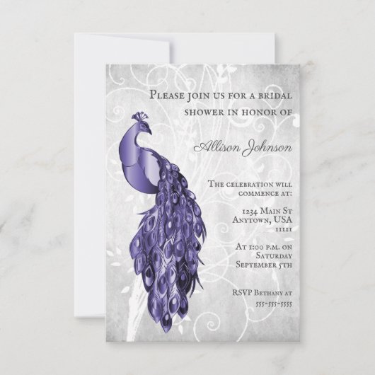 Paarse Peacock Bridal Shower Kaart (Voorkant)