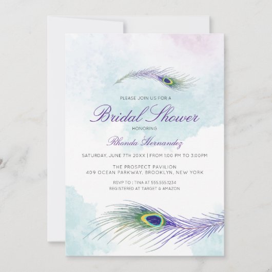 Paarse Peacock Bridal Shower Kaart (Voorkant)