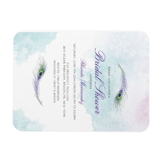Paarse Peacock Bridal Shower Magneet (Horizontaal)