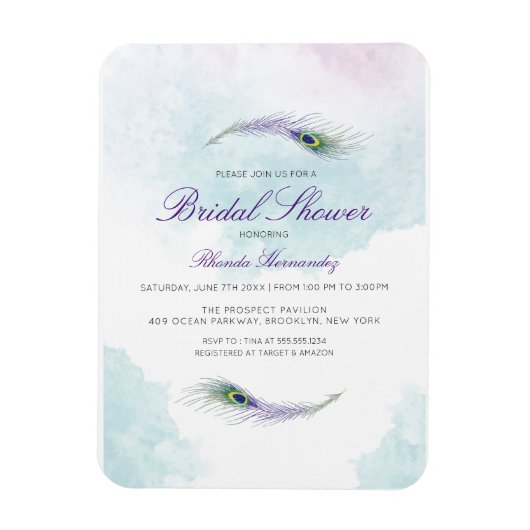 Paarse Peacock Bridal Shower Magneet (Verticaal)