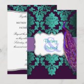 Paarse Peacock en Blauwgroen uitnodigingen voor he (Voorkant / Achterkant)